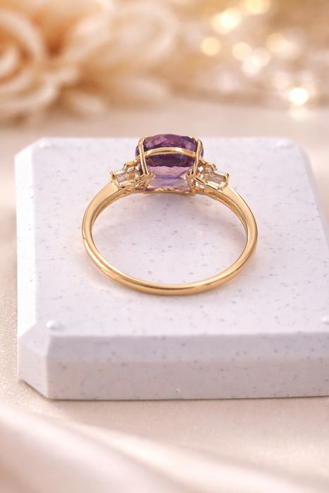 Inel 14k cu ametist 4.10 ct si diamante