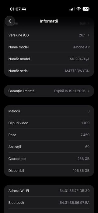 schimb iphone Air sky blue256 gb cu 17 pro max