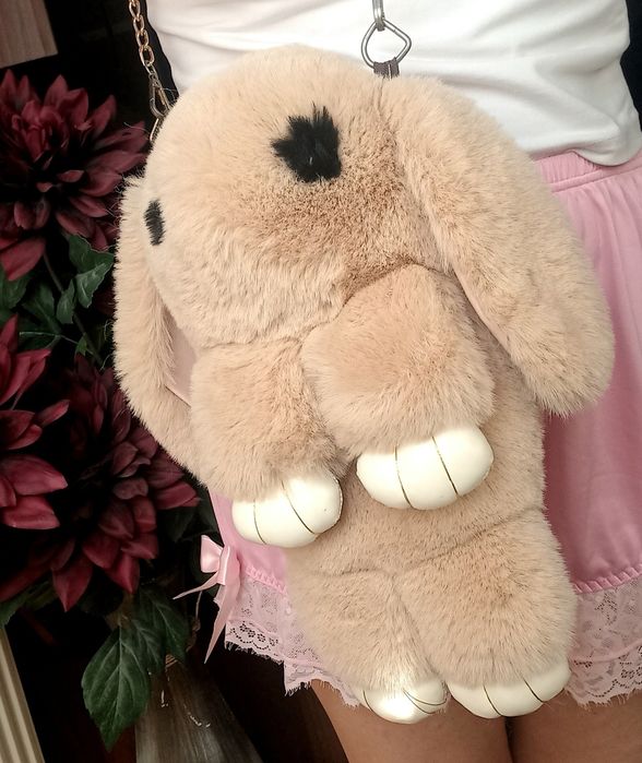 Poșetă iepuraș pufos gentuta de umăr tote bag