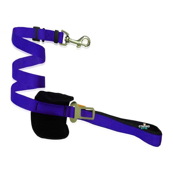 2 в 1: Предпазен колан за кола за куче и повод с неопренова дръжка