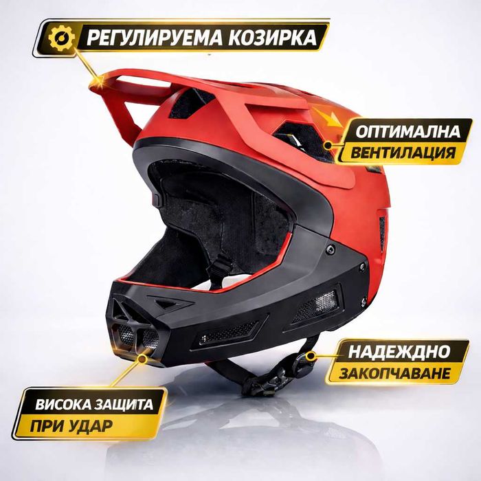 Кросова каска DROP, Full Face, EN Сертифицирана, Олекотена, Регулируема, Размери: XS/S; S/M; L/XL
