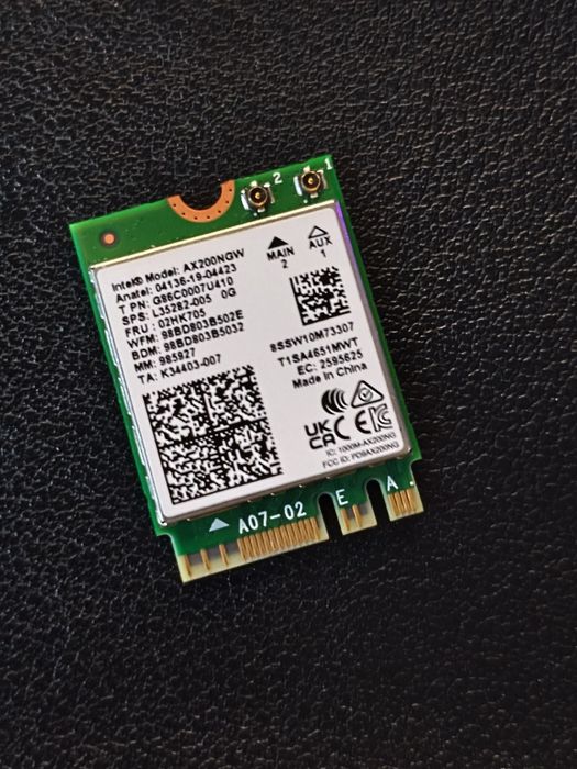 Placa de retea, Intel, Dual Band Wireless, AX200NGW WLAN, Wi-FI 6 AX200 2230 2x2 AX Fara vPro, 2.4GHz / 5GHz WLAN BT5,1
