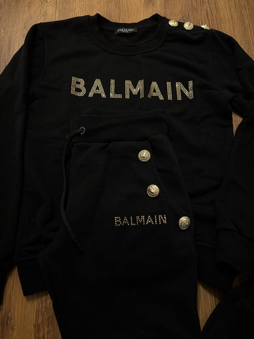 Balmain,Raw Denim сет, Сатенен комплект черен, С размер