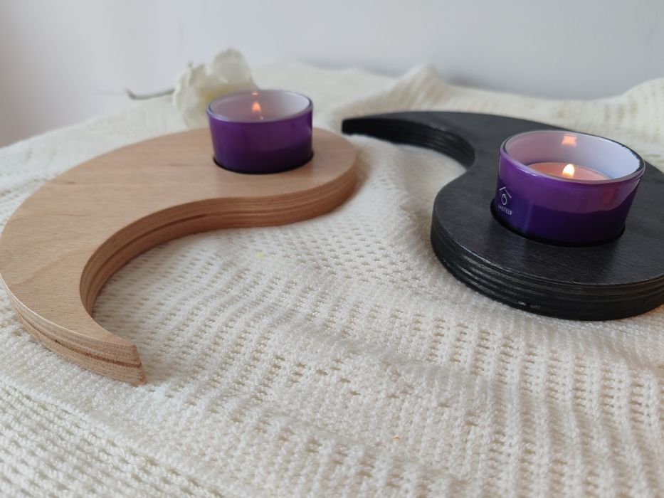 Suport din lemn pentru lumânări, Yin-Yang