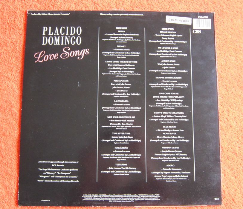 vinil rar Placido Domingo ‎-Greatest Love Songs ,Olanda 1988 impecabil