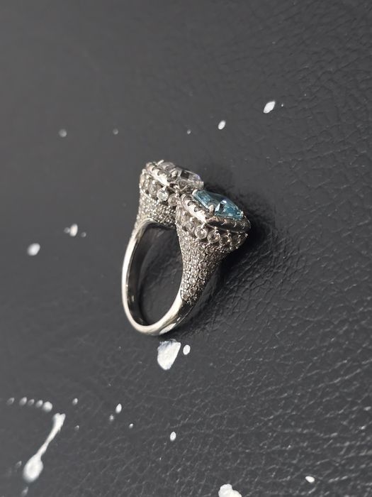 Inel Argint 925 cu Pietre Zirconiu - Design "Toi et Moi" (Bleu & Alb)