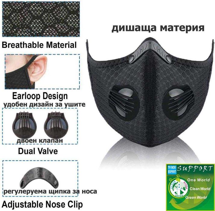 Защитна(предпазна)маска за лице+подарък:филтър с активен въглен,5 слоя