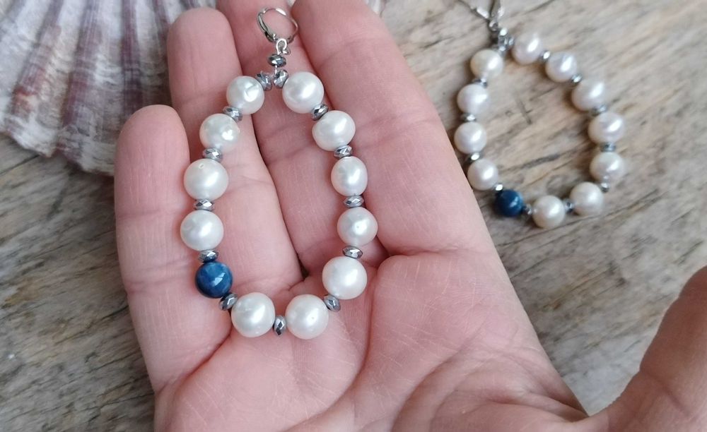 Cercei perle de cultura, kianyte, argint 925 rodiat