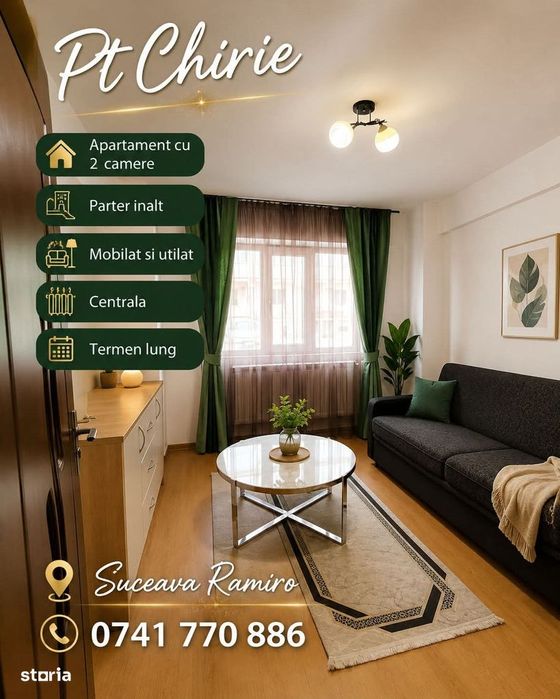 Apartament 2 camere chirie 300e parter ianalt mobilat si utilat