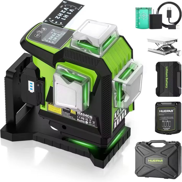 4 D лазерен нивелир Huepar HX04CG !16 зелени линии 5200 mAh !