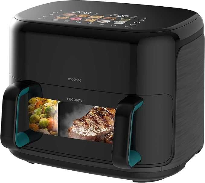 Двоен фритюрник с горещ въздух Cecotec | Cecofry&Grill Smokin'Prime 11000 | Мощност 2800 W | Капацитет 11 л | Черен