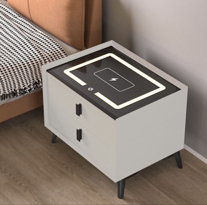 Noptiera inteligenta - 2 sertare, lumina LED si incarcare