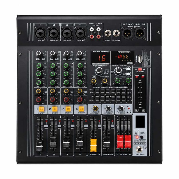Mixer audio 2 x 450W 4 canale KTN4 Stereo 16 Efecte DSP cu amplificator Bluetooth USB Egalizator