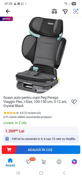 Scaun auto Peg Perego Viaggio Flex cu poziție de somn și protectie la impact, genial ptr. copii