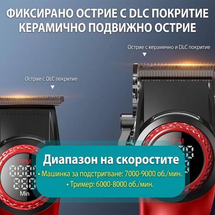 Професионален комплект за подстригване VGR 3-в-1 – 21 Скорости, керамични DLC остриета и зарядна станция