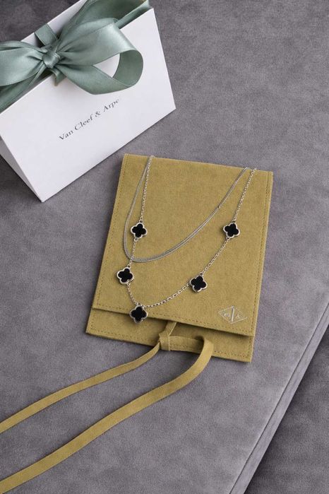 van cleef двойно колие от неръждаема стомана детелини черни черно бижу