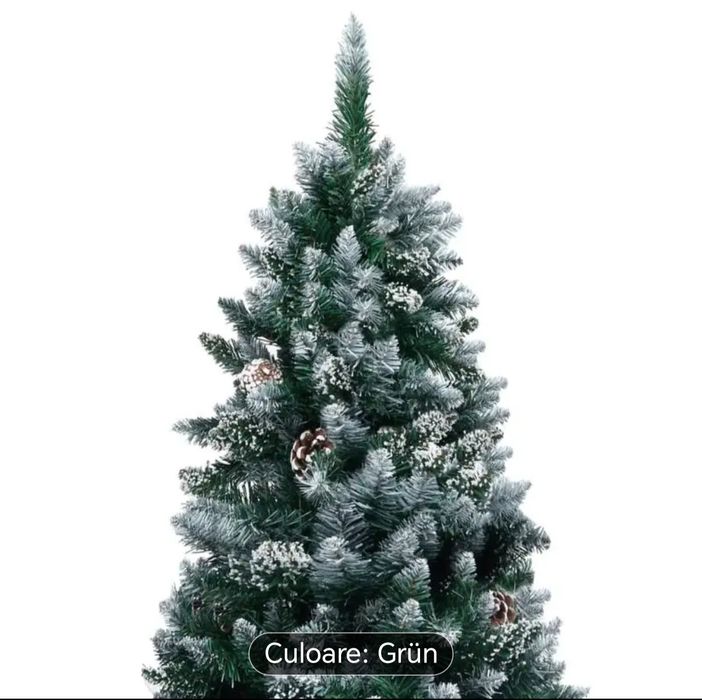 Brad artificial cu zăpadă și conuri 180cm