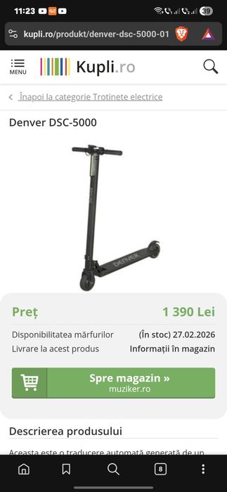 Vand trotinetă electrică Denver DSC 5000 (Defectă)