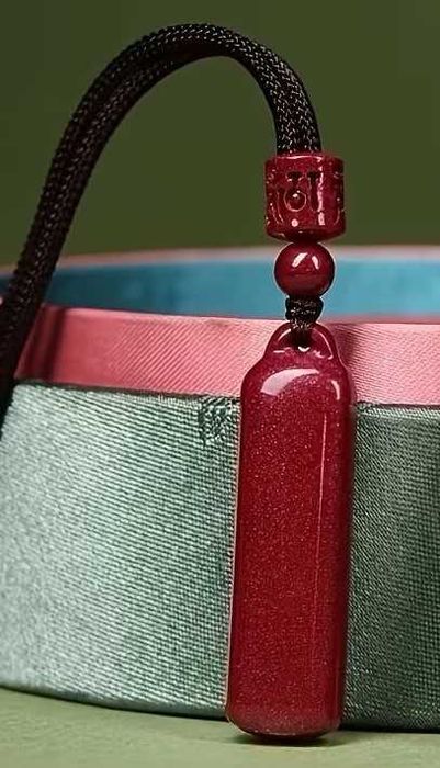 Колие с висулка червен цинобърът (цинабарит).