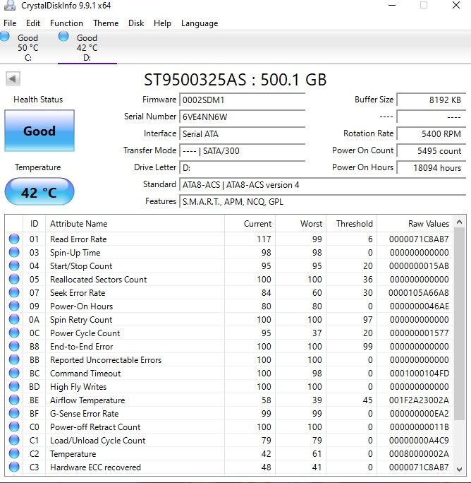 500 GB хард диск Seagate ST9500325AS с капацитет 500 GB, формат 2.5 - с оригинална щина