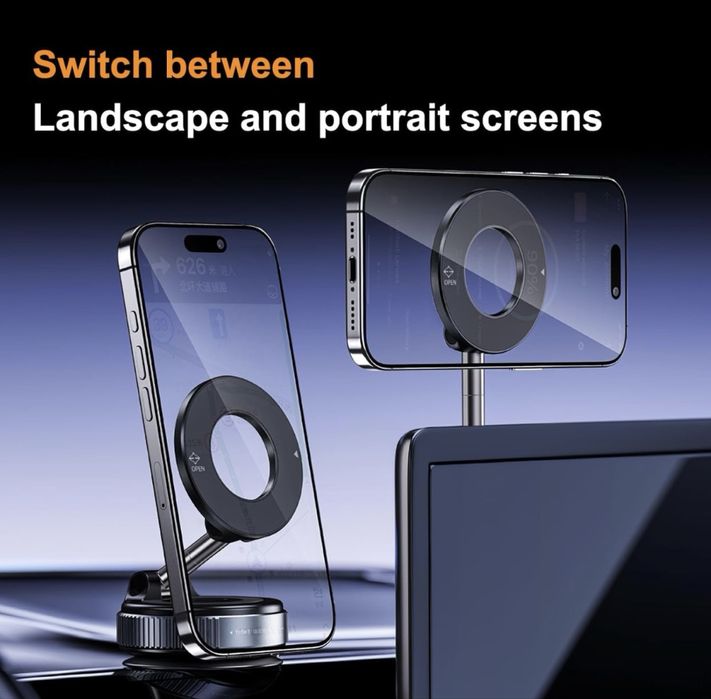 Магнитна вакуумна стойка за кола, черна