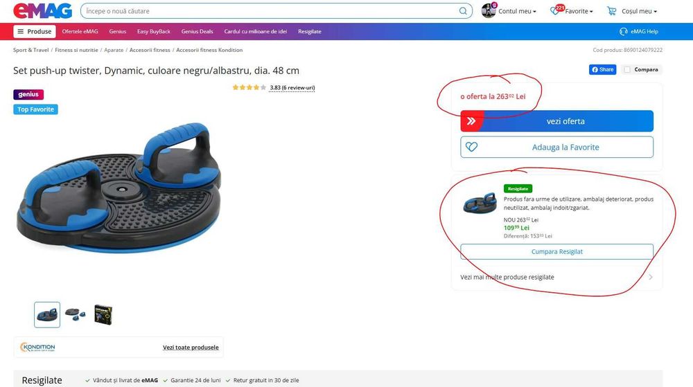 Set push-up twister, Dynamic, culoare negru/albastru, diametru 48 cm