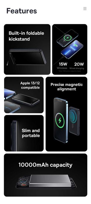 Baseus Power Bank Magnetic Wireless 10000mAh PD-20W For iPhone 15 16