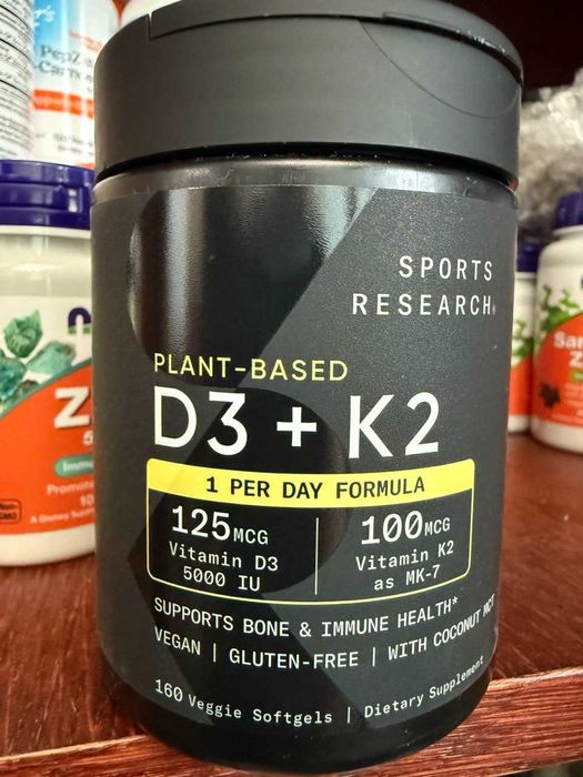 Sports Research, витамин д3+к2  5000 доза. 160 капсул. viatmin d3+k2
