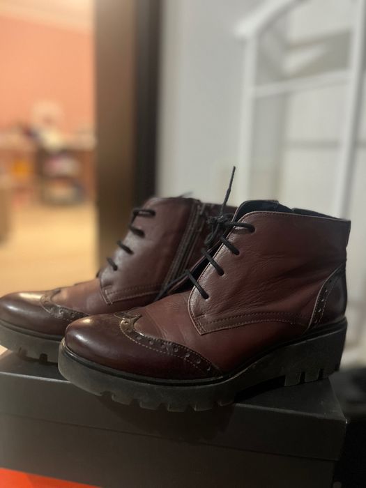 Ghete grena piele- stil Oxford