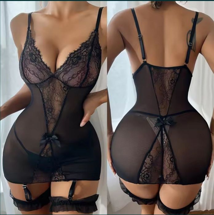Costum sexy cu portjartiere , Lenjerie Sexi Roșu sau negru