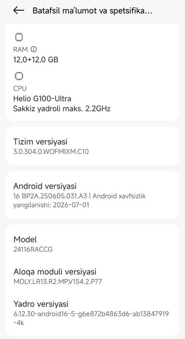 Redmi note 14 pro plus 12 operativ 512 g xotira