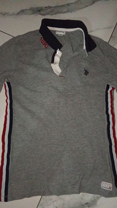 Bluza polo U.S. Polo Assn. gri cu mânecă lungă