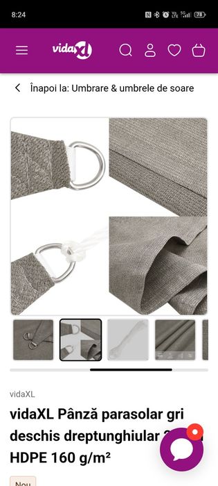 Panza parasolar gri deschis dreptunghiular 2x4 m