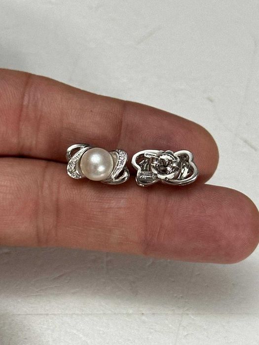 CERCEI AUR alb 18K + 6 Diamante + 2 Perle - 8g. - Deosebiti - De Firma !