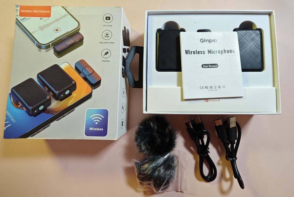 Set 2 microfoane wireless Gimpro, noise canceling, USB-C, impecabile