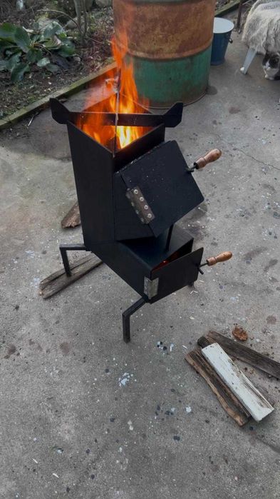 Sobă rachetă din oțel gros 150x 150x 4mm, rezistentă, tiraj reglabil