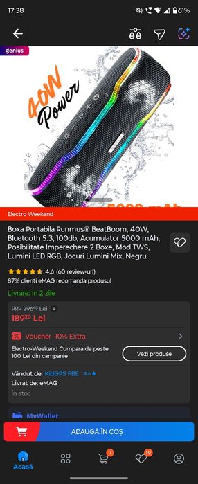 Boxa Portabila Runmus® BeatBoom, 40W, Bluetooth 5.3, 100db, 5000 mAh