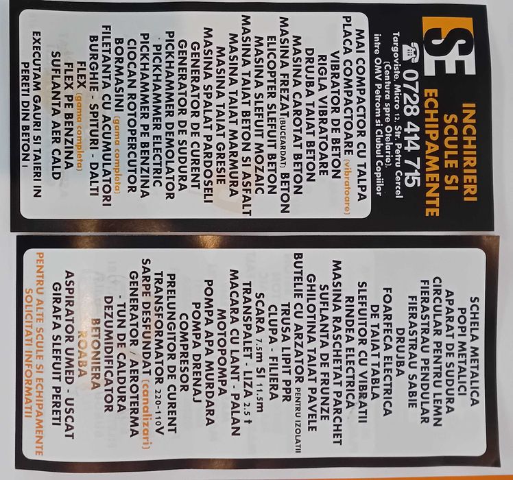 De inchiriat inchiriere scule si echipamente gama completa  TARGOVISTE