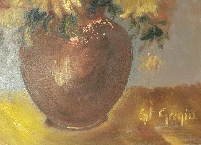 Tablou vechi in ulei . Cadoul perfect. Flori , natura moarta