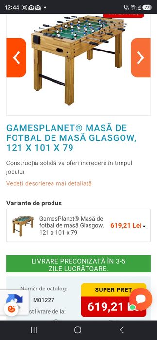 GAMESPLANET  Masa de fotbal GLASGOW, 121 X 101 X 79