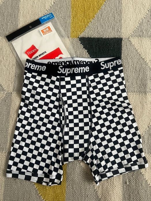 Boxeri bărbați Supreme Checkerboard, print șah alb-negru all-over, M, noi, nepurtați, în ambalaj