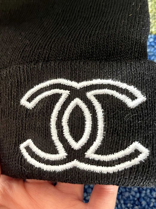 черна шапка шанел унисекс зимна с чантичка подарък chanel плетена