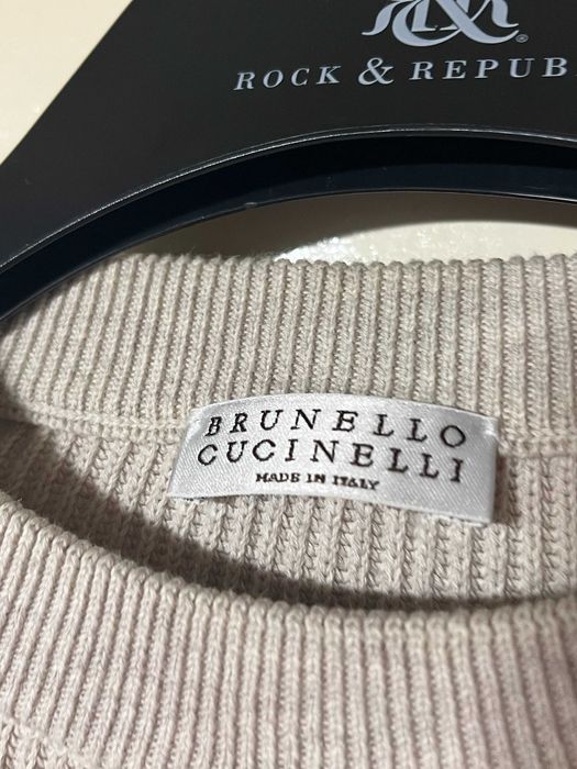 Pulover Bej din Bumbac, Brunello Cucinelli
