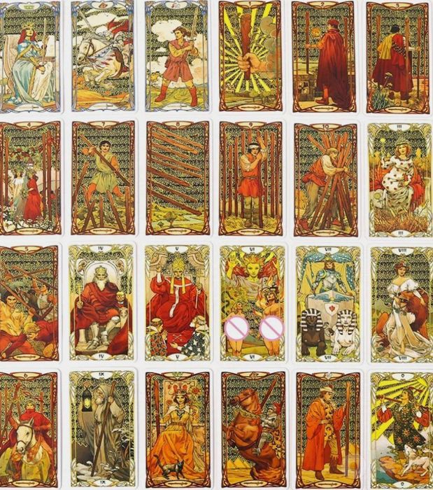 Золотое Таро Арт-Нуво (Golden Art Nouveau Tarot) в жестяном боксе 6*10