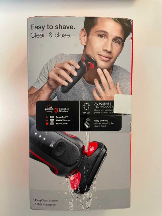 Aparat de ras electric Braun Series 5 51-R1000s Wet&Dry, AutoSense, Easy Clean, Easy Click, 3 elemente de taiere, Rosu/Negru