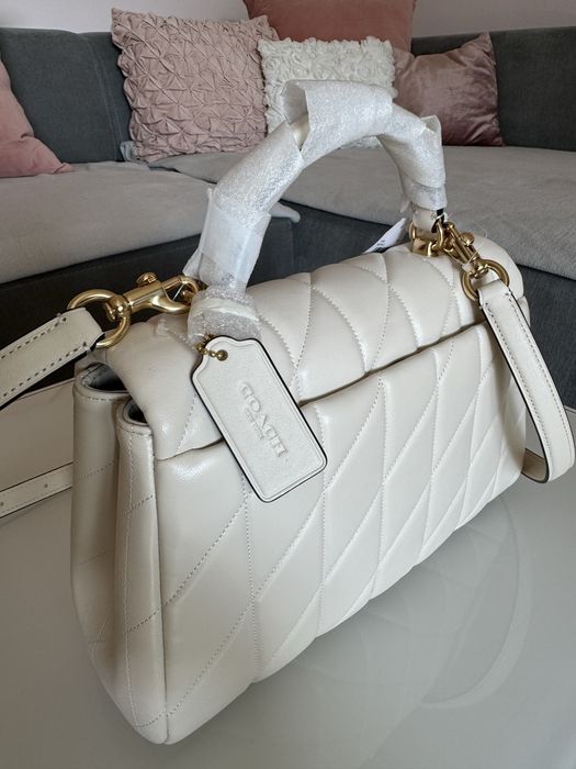 Нова! Coach - оригинална дамска чанта, естествена кожа, кремова