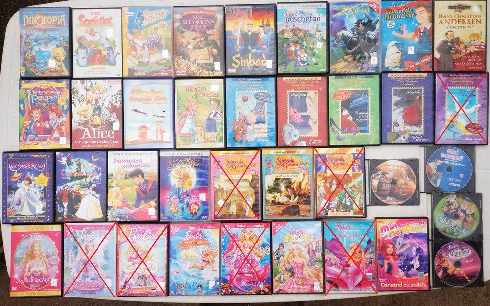DVD desene animate disney manga anime looney tunes tom si jerry scooby doo strumfii garfield vipo t-rex kemy curiosul oraselul lenes filme craciun etc