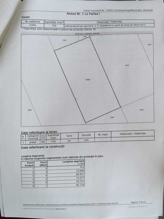 Teren de vanzare, Branesti, Ilfov – 754 mp - strada Brazi