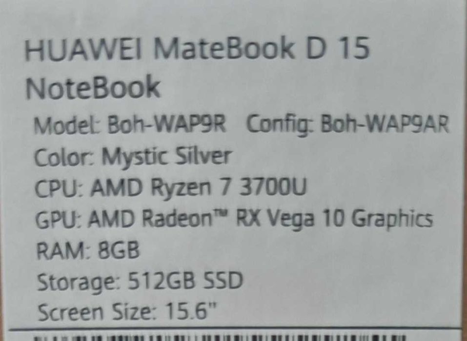 Huawei matebook d15 2020 Ryzen 7 3700U