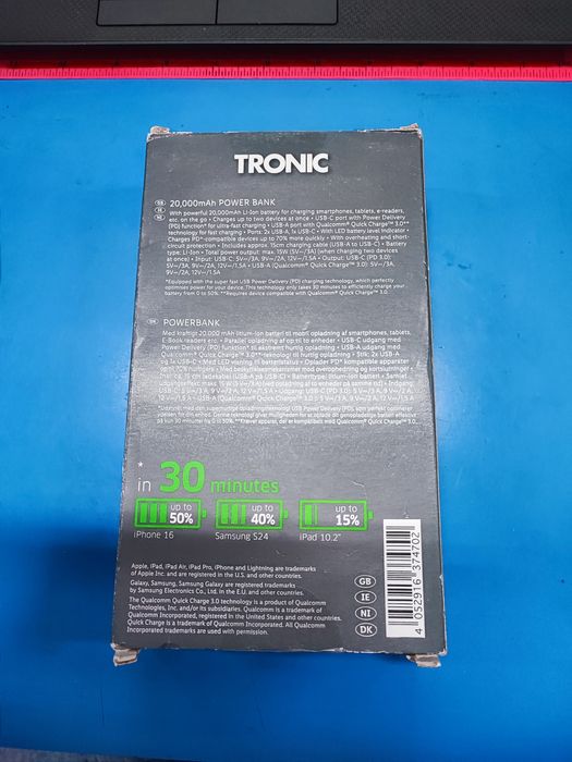 Power bank TRONIC 20.000 mAh, USB-C, PD, QC 3.0